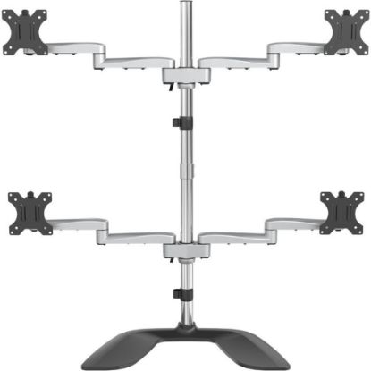 Picture of StarTech.com Quad Monitor Stand - Desktop VESA 4 Monitor Arm up to 32in Screens - Ergonomic Articulating Pole Mount - Adjustable - Silver - VESA 75x75/100x100mm desktop quad monitor stand 2x2 supports 4 displays up to 32in 17.6lb per screen