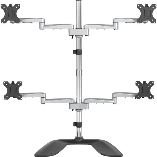 Picture of StarTech.com Quad Monitor Stand - Desktop VESA 4 Monitor Arm up to 32in Screens - Ergonomic Articulating Pole Mount - Adjustable - Silver - VESA 75x75/100x100mm desktop quad monitor stand 2x2 supports 4 displays up to 32in 17.6lb per screen