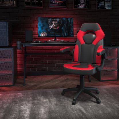 Picture of Flash Furniture X10 Ergonomic LeatherSoft Faux Leather High-Back Racing Gaming Chair With Flip-Up Arms, Red/Black