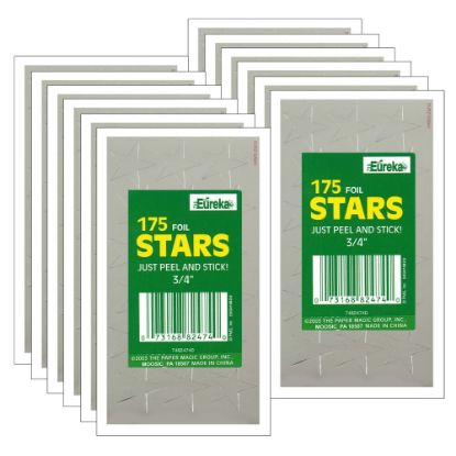 Picture of Eureka Presto-Stick Foil Star Stickers, 3/4in, Silver, 175 Stickers Per Pack, Set Of 12 Packs