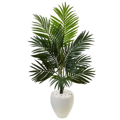 Picture of Nearly Natural 4-1/2ftH Polyester Artificial Kentia Palm Tree in Oval Planter, Green/White