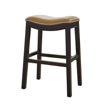 Picture of New Ridge Home Goods Julian Faux Leather Counter Stool, Tan/Espresso