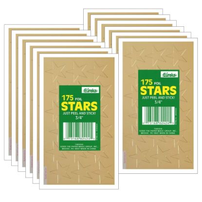 Picture of Eureka Presto-Stick Foil Star Stickers, 3/4in, Gold, 175 Stickers Per Pack, Set Of 12 Packs