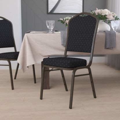 Picture of Flash Furniture HERCULES Series Crown Back Stacking Banquet Chair, Black Patterned/Goldvein