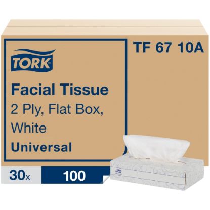 Picture of TORK Universal Facial Tissue Flat Box - 2 Ply - 7.90in x 8.20in - White - Paper - Soft, Absorbent, Low Linting - For Face - 100 Per Box - 3000 / Sheet