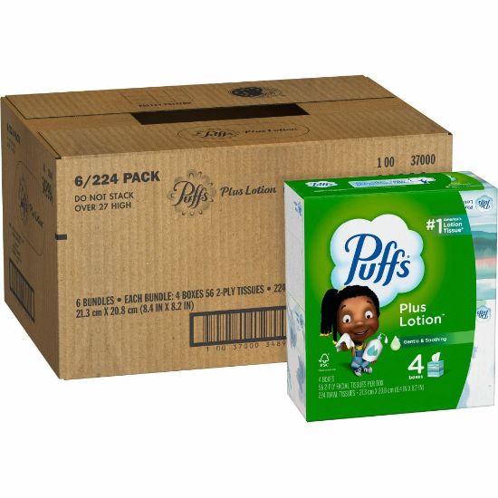 Picture of Puffs Plus Lotion Facial Tissues - 2 Ply - White - 56 Per Box - 24 / Carton