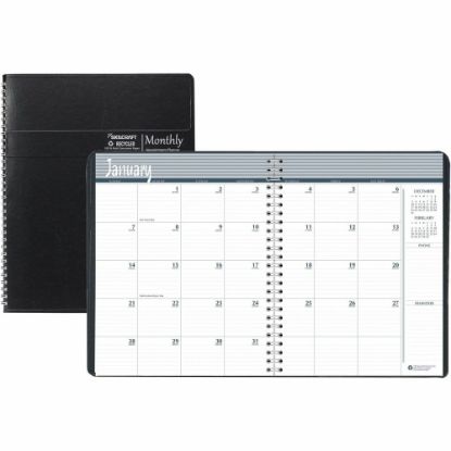 Picture of SKILCRAFT Appointment Planner - Monthly - 14 Month - December - January - 1 Month Double Page Layout - 1.50in x 1.50in Block - Wire Bound - Black - Reminder Section, Reference Month, Reference Sheet, Memo Section, Expense Tracking, Ruled Daily Block