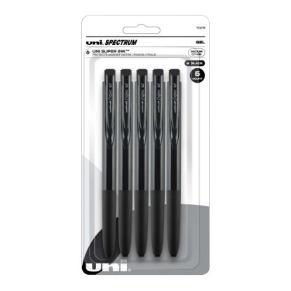 Picture of uni-ball Spectrum Retractable Gel Pens, Medium Point, 0.7 mm, Black Barrel, Black Ink, Pack Of 5 pens