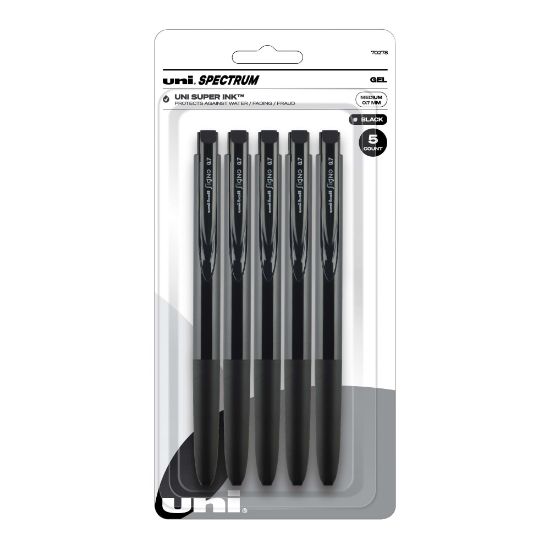 Picture of uni-ball Spectrum Retractable Gel Pens, Medium Point, 0.7 mm, Black Barrel, Black Ink, Pack Of 5 pens