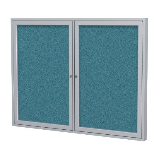 Picture of Ghent 2 Door Enclosed Fabric Bulletin Board, Satin Aluminum Frame, 36inH x 60inW, Teal