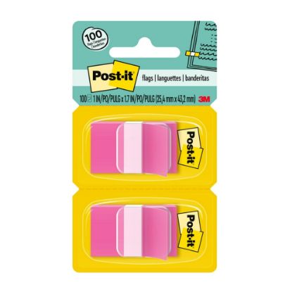 Picture of Post-it Flags, 1in x 1 -11/16in, Bright Pink, 50 Flags Per Pad, Pack Of 2 Pads