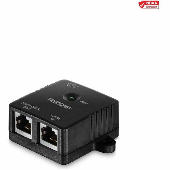 Picture of TRENDnet Gigabit Power Over Ethernet Injector, Full Duplex Gigabit Speeds, 1 x Gigabit Ethernet Port, 1 x PoE Gigabit Ethernet Port, Network Devices Up To 100M (328 ft), 15.4W, Black, TPE-113GI - Gigabit Power over Ethernet (PoE) Injector