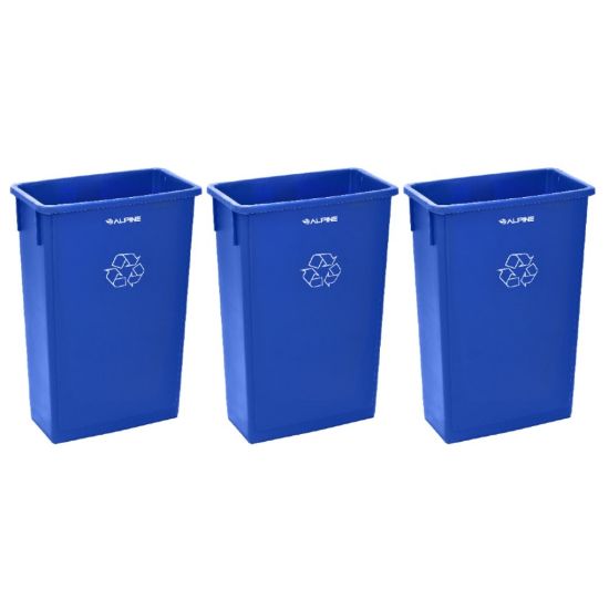 Picture of Alpine Industries Indoor Trash Container Recycling Bins, 23 Gallons, Blue, Pack Of 3 Bins