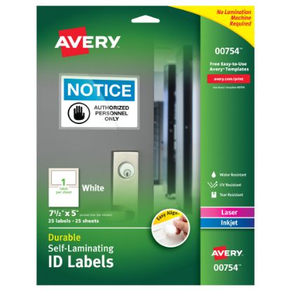 Picture of Avery Easy Align Self-Laminating ID Labels, AVE00754, 5in x 7 1/2in, White, Pack of 25