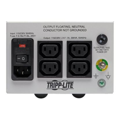 Picture of Tripp Lite Isolator Series Dual-Voltage 115/230V 300W 60601-1 Medical-Grade Isolation Transformer, C14 Inlet, 4 C13 Outlets - Transformer - AC 115/230 V - 300 Watt - 300 VA - output connectors: 4 - white