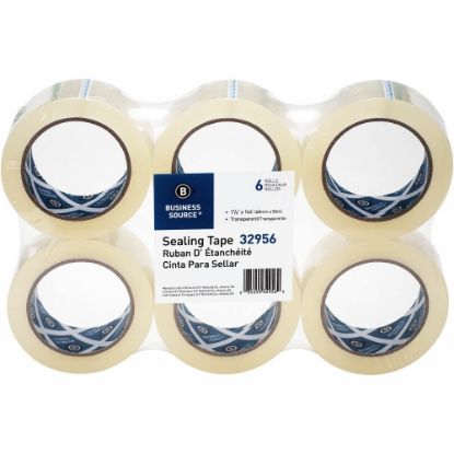 Picture of Business Source Heavy-duty Packaging Tape - 54.67 yd Length x 1.88in Width - 3in Core - Pressure-sensitive Poly - 3.54 mil - Rubber Backing - Tear Resistant, Split Resistant, Breakage Resistance - For Packing, Sealing - 6 / Pack - Clear