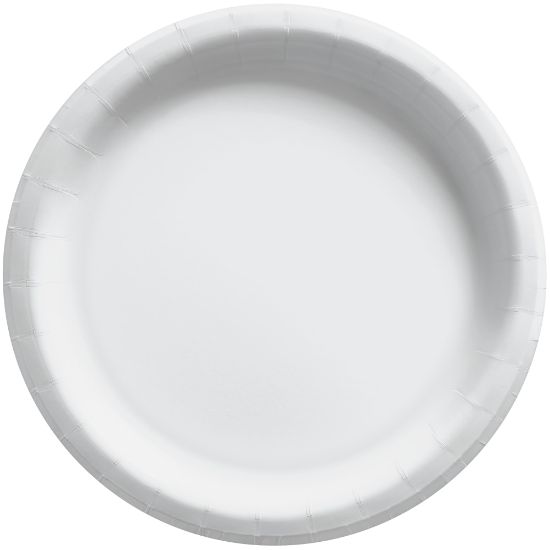 Picture of Amscan Round Paper Plates, Frosty White, 6-3/4in, 50 Plates Per Pack, Case Of 4 Packs