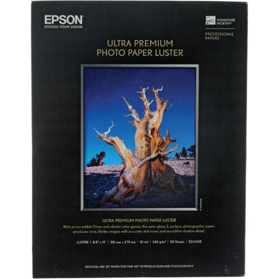 Picture of Epson Luster Photo Paper, Letter Paper Size, 97 Brightness, 64 Lb, White, Pack Of 50 Sheets (S041405)