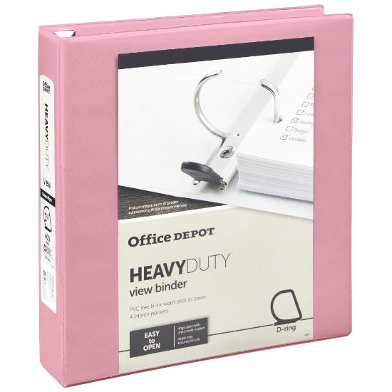 Picture of Office Depot Heavy-Duty View 3-Ring Binder, 1 1/2in D-Rings, Pink