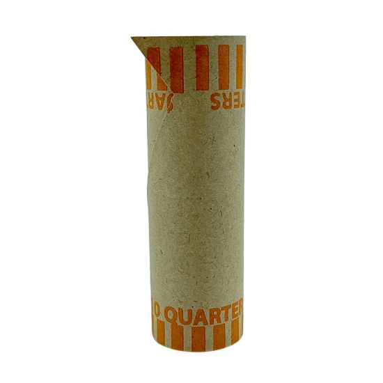 Picture of PAP-R Tubular Coin Wrappers - Total $10 in 40 Coins of 25cents Denomination - Heavy Duty, Burst Resistant - Kraft - Orange