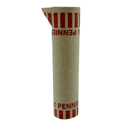 Picture of PAP-R Tubular Coin Wrappers - Total $0.50 in 50 Coins of 1cents Denomination - Heavy Duty, Burst Resistant - Kraft - Red