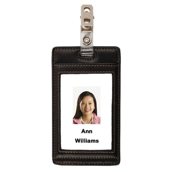 Picture of Office Depot Brand Faux Leather ID Badge Holder, Vertical, Black/Tan