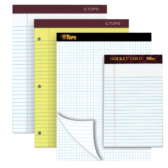 Picture of TOPS Double Docket Gold Writing Pad, 8 1/2in x 11in, Quad/Narrow Ruled, 160 Pages (80 Sheets), White