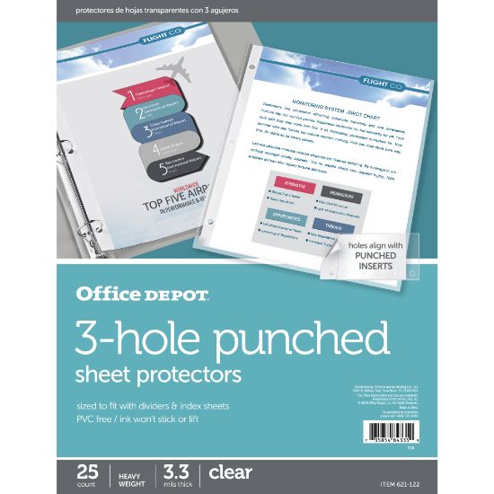 Picture of Office Depot Brand 3-Hole Punched Sheet Protectors, 8-1/2in x 11in, Clear, Pack Of 25