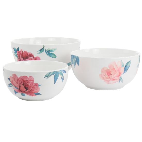 Picture of Martha Stewart Fine Ceramic Floral 3-Piece Bowl Set, White