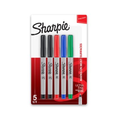 Picture of Sharpie Permanent Ultra-Fine Point Markers, Assorted Colors, Pack Of 5 Markers