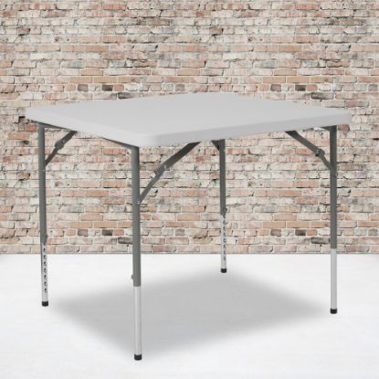 Picture of Flash Furniture Square Height-Adjustable Plastic Folding Table, 29inH x 33-1/2inW x 33-1/2inD, Granite White