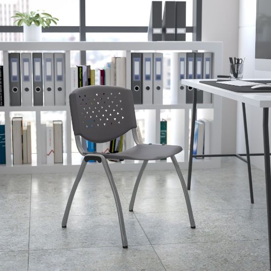 Picture of Flash Furniture HERCULES Series Plastic Stack Chair With Titanium Frame, Gray