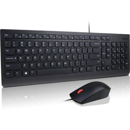 Picture of Lenovo Essential Wired Keyboard and Mouse Combo - USB Cable - Spanish (Latin America) - USB Cable - Optical - 1000 dpi - Compatible with Tablet, Notebook, Desktop Computer for Windows, Linux