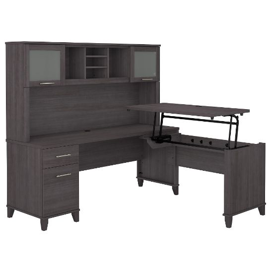 Picture of Bush Furniture Somerset 72inW 3-Position Sit-To-Stand L-Shaped Desk With Hutch, Storm Gray, Standard Delivery