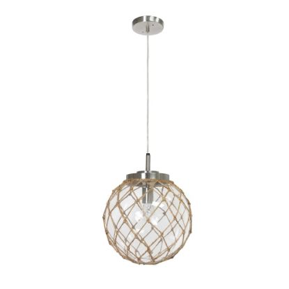 Picture of Elegant Designs Buoy Netted Glass Hanging Pendant, 12inW, Clear Shade/Brushed Nickel Base