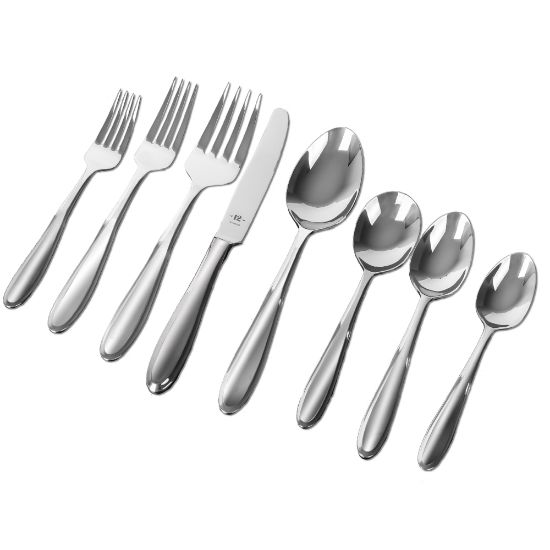 Picture of Table 12 26-Piece Stainless Steel Flatware Set With Beveled Round Edges, Silver