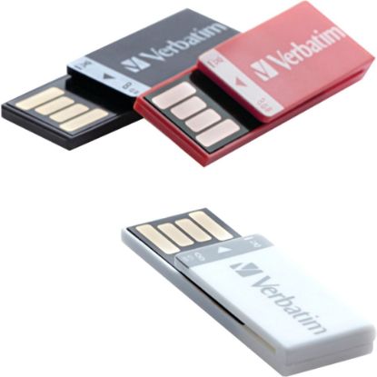 Picture of Verbatim 8GB Clip-It USB Flash Drive - 3pk - Black, White, Red - 8 GB - Red, Black, White - 3 Pack"