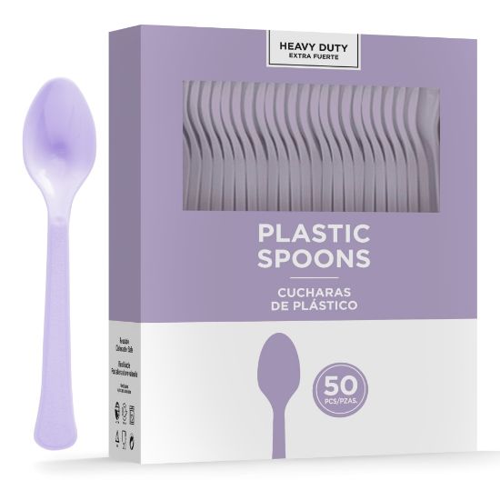 Picture of Amscan 8018 Solid Heavyweight Plastic Spoons, Lavender, 50 Spoons Per Pack, Case Of 3 Packs