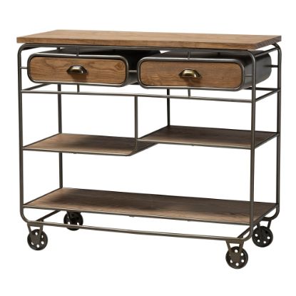 Picture of Baxton Studio Vintage Rustic Industrial 2-Drawer Kitchen Cart, 32-1/4in x 38-1/2in, Oak Brown/Black