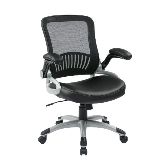 Picture of Office Star Work Smart Faux Leather/Mesh Mid-Back Chair, Black/Silver