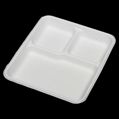 Picture of SKILCRAFT 3-Compartment Disposable Plates, 8in x 10in, 100% Recycled, White, Carton Of 500 (AbilityOne 7350-00-926-9233)