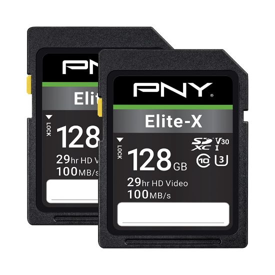 Picture of PNY Elite-X Class 10 U3 V30 100 Mbps SDXC Flash Memory Cards, 128GB, Pack Of 2 Memory Cards