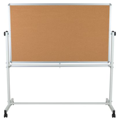 Picture of Flash Furniture Reversible Cork Bulletin/Magnetic Dry-Erase Whiteboard, 62 1/2in x 62 1/4in, Silver Aluminum Frame