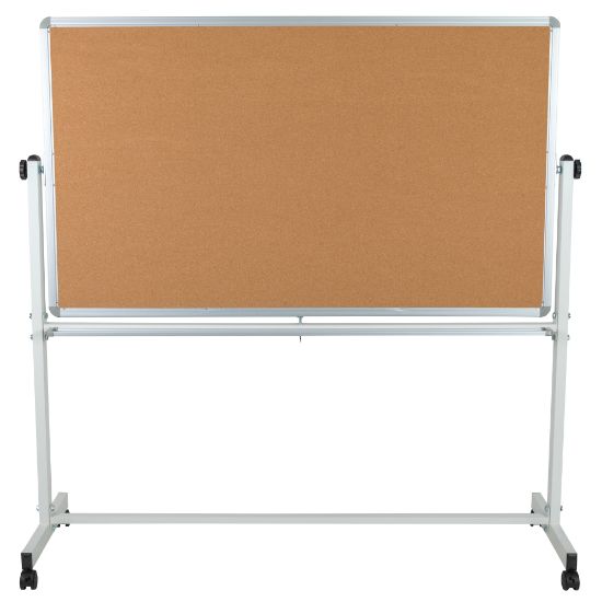 Picture of Flash Furniture Reversible Cork Bulletin/Magnetic Dry-Erase Whiteboard, 62 1/2in x 62 1/4in, Silver Aluminum Frame