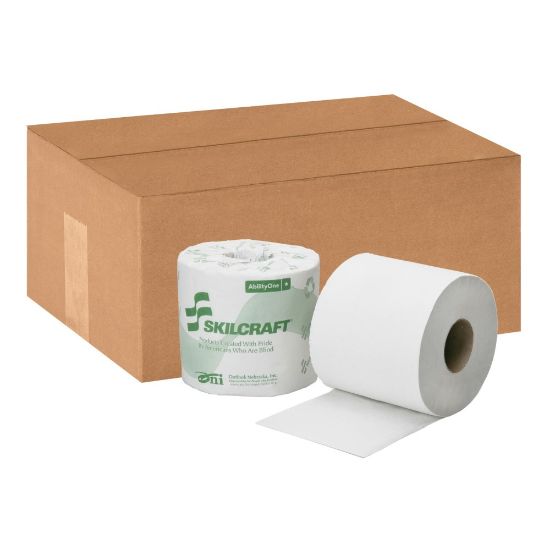 Picture of SKILCRAFT 2-Ply Individually Wrapped Toilet Paper, 100% Recycled, 500 Sheets Per Roll, Pack Of 96 Rolls (AbilityOne 8540-01-630-8729)