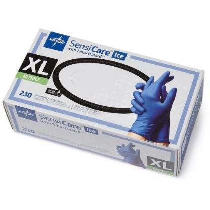 Picture of Medline SensiCare Ice Blue Nitrile Exam Gloves - X-Large Size - Blue - Comfortable, Durable, Latex-free, Non-sterile, Textured Fingertip, Chemical Resistant - For Medical - 230 / Box - 9.50in Glove Length