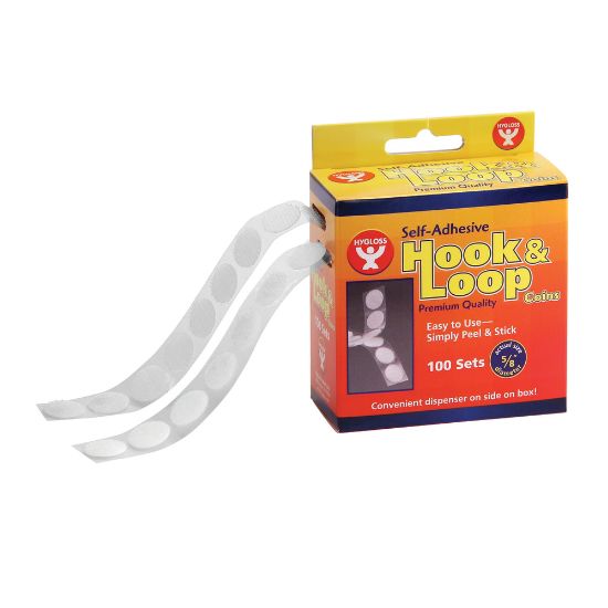 Picture of Hygloss Hook-And-Loop Coins, 5/8in Diameter, White, 100 Coins Per Pack, Set Of 2 Packs