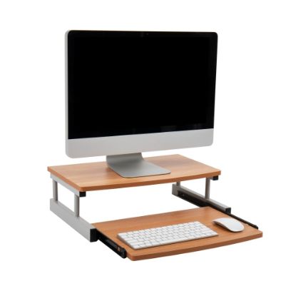 Picture of Mind Reader Monitor Stand Sliding Keyboard Drawer Laptop Riser, 5 59/10inH x 14-3/4inW x 20inD, Brown and Silver