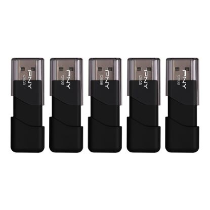 Picture of PNY Attache 3 USB 2.0 Flash Drives, 128GB, Black, Pack Of 5 Drives