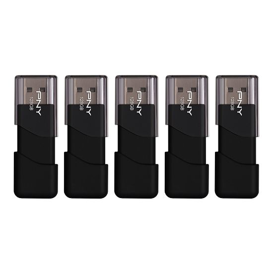 Picture of PNY Attache 3 USB 2.0 Flash Drives, 128GB, Black, Pack Of 5 Drives